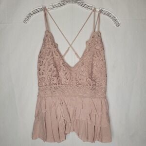 Chelsea Violet Pink Lace Crochet Ruffle Cami Tank Top Women's Size S